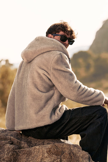 Sudadera con capucha de vellón con cremallera en color caqui Abrigo de invierno para hombre